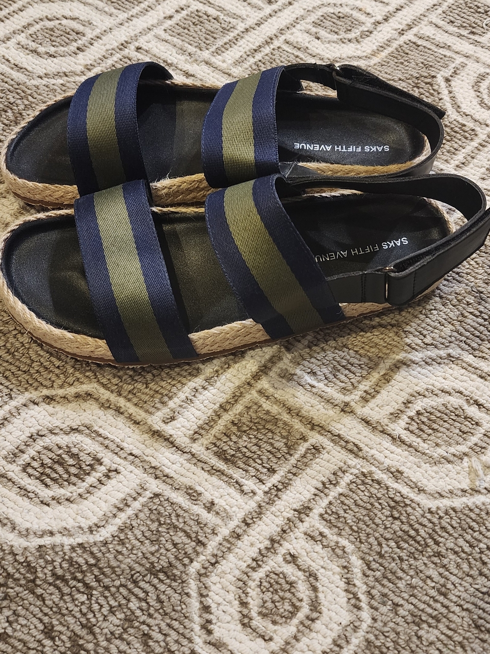 Saks Fifth Avenue Navy & Olive Striped Women’s Espadrille Sandals